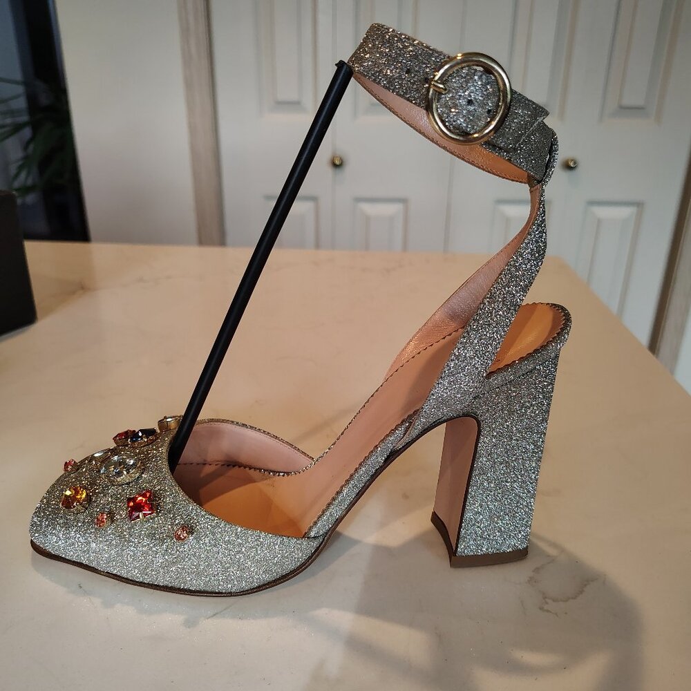 J. Crew Collection - Made in Italy Silver Glitter Vicky Pump with Jewels